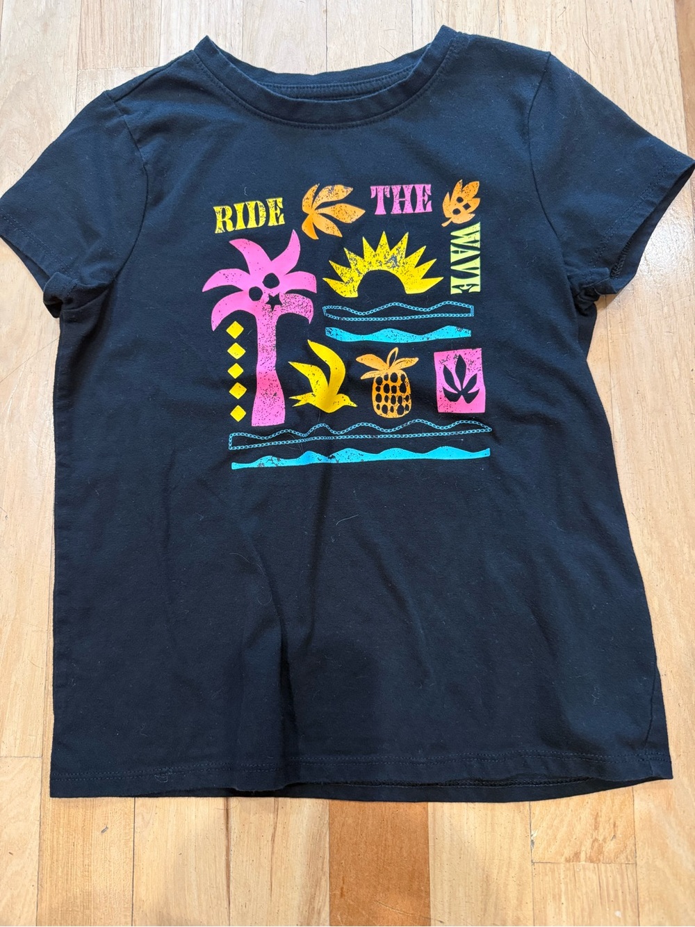 Girls' Cat & Jack Size 8 Black Tropical Graphic Tee - Bright Multicolor Design